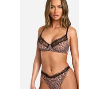 boohoo Women's Leopard Mesh Lace Balcony Bra | Size: 30B