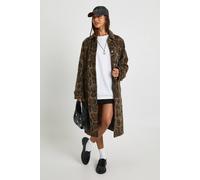 boohoo Women's Leopard Print Belted Wool Look Coat | Size: 10