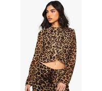 boohoo Women's Leopard Print High Neck Woven Crop Top | Size: 8