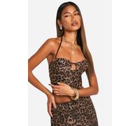 boohoo Women's Leopard Print Mesh Ruched Cup Halterneck Corset Top | Size: 14