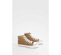 boohoo Women's Leopard Print Platform High Top Lace Up Trainers | Size: 4