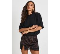 boohoo Women's Leopard Satin Lace Trim Mini Skirt | Size: 6