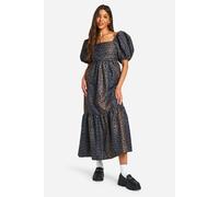 boohoo Women's Leopard Volume Puff Sleeve Midaxi Dress in Brown | Size: 10