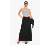 boohoo Women's Linen Drawstring Maxi Skirt in Black | Size: 10