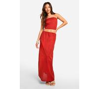 boohoo Women's Linen Look Bandeau & Column Maxi Skirt in Red | Size: 14