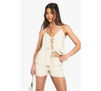 boohoo Women's Linen Look Pocket Flippy Short in Stone | Size: 12