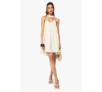 boohoo Women's Linen Look Scarf Detail Swing Mini Dress in Natural | Size: 12
