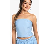 boohoo Women's Linen Look Seam Detail Bandeau Top in Powder Blue | Size: 10