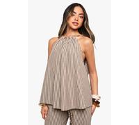 boohoo Women's Linen Look Stripe Halter Neck Top in Brown | Size: 6