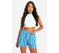 boohoo Women's Linen Look Textured Stripe Flippy Short in Pale Blue | Size: 6