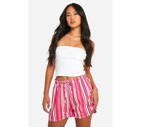 boohoo Women's Linen Look Textured Stripe Flippy Short in Pink | Size: 6