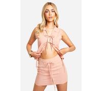 boohoo Women's Linen Look Tie Front Mini Skirt in Pale Orange | Size: 12