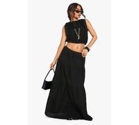 boohoo Women's Linen Maxi Tiered Skirt in Black | Size: 8