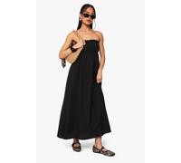 boohoo Women's Linen Shirred Bandeau Midaxi Dress in Black | Size: 14