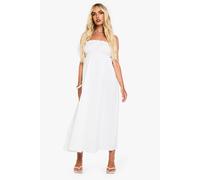 boohoo Women's Linen Shirred Bandeau Midaxi Dress in White | Size: 10