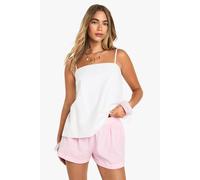 boohoo Women's Linen Turn Up Shorts in Pink | Size: 10