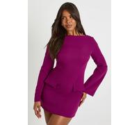 boohoo Women's Long Sleeve Slash Neck Tailored Mini Dress in Plum | Size: 10