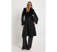 boohoo Women's Longline Faux Fur Bonded Coat in Black | Size: 12