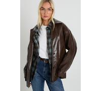 boohoo Women's Longline Faux Leather Jacket in Brown | Size: 8