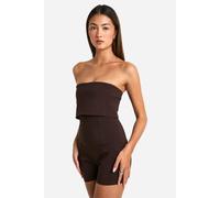 boohoo Women's Longline Foldover Bandeau Playsuit in Chocolate | Size: 12