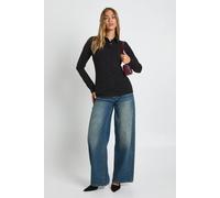 boohoo Women's Longline Popper Detail Collared Top With Popper Cuffs in Black | Size: 14