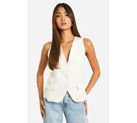 boohoo Women's Longline Tailored Waistcoat in Ecru | Size: 10
