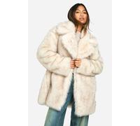 boohoo Women's Longline Vintage Look Faux Fur Coat in Natural | Size: 14