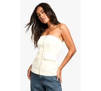 boohoo Women's Longline Zip Front Tailored Bandeau Top in Ivory | Size: 6