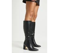 boohoo Women's Low Block Heeled Knee High Boots in Black | Size: 3