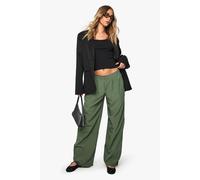 boohoo Women's Low Rise Crinkle Wide Leg Trouser in Olive | Size: 12