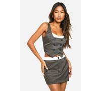 boohoo Women's Marl Contrast Detail Fitted Waistcoat in Grey/Khaki | Size: 16