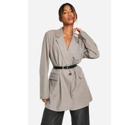 boohoo Women's Marl Longline Belted Tailored Blazer in Taupe | Size: 6
