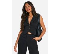 boohoo Women's Marl Mock Horn Tie Waist Fitted Waistcoat in Black | Size: 14