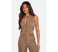 boohoo Women's Marl Mock Horn Tie Waist Fitted Waistcoat in Mocha | Size: 14