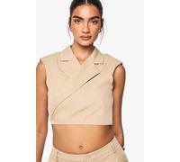 boohoo Women's Marl Shoulder Pad Tie Detail Waistcoat in Mocha | Size: 10