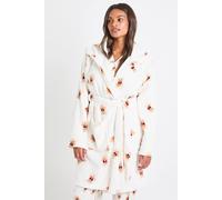Boohoo Womens Matching Family Bear Print Fleece Hooded Short Dressing Gown In Beige beige 16