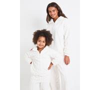 Boohoo Womens Matching Family Cable Knit Fleece Zip-Up Sweatshirt & Trousers Lounge Set In Cream cream 16