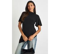 boohoo Women's Maternity Asymmetric Hem Short Sleeve Top in Black | Size: 10