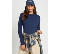 boohoo Women's Maternity Basic Rib Long Sleeve Longline Fitted Top in Navy | Size: 16