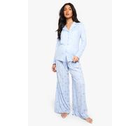 boohoo Women's Maternity Blue Bow Print Shirt & Trouser in Sky Blue | Size: 12