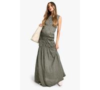 boohoo Women's Maternity Check Shirred Maxi Dress in Navy | Size: 16