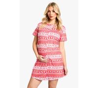 boohoo Women's Maternity Christmas Fairisle Print 2 Pack Peached Button Down Nightie | Size: 8