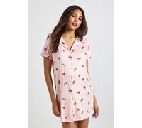 boohoo Women's Maternity Christmas Mistletoe Print Button Through Collar Nightie in Baby Pink | Size: 8