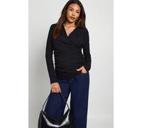 boohoo Women's Maternity Collared Wrap Ruched Top in Black | Size: 16
