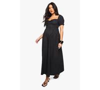 boohoo Women's Maternity Cotton Milkmaid Midaxi Skater Dress in Black | Size: 10