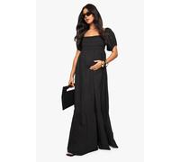 boohoo Women's Maternity Cotton Poplin Puff Sleeve Maxi Dress in Black | Size: 10