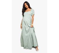 boohoo Women's Maternity Cotton Poplin Puff Sleeve Maxi Dress in Sage | Size: 10