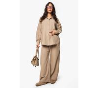 boohoo Women's Maternity Crinkle Stripe Trouser in Taupe | Size: 8