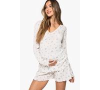 boohoo Women's Maternity Ditsy Pointelle Button Top & Short Pj Set in Cream | Size: 16