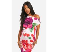 boohoo Women's Maternity Floral Print Slinky Asymmetric Neck Top in Pink | Size: 8